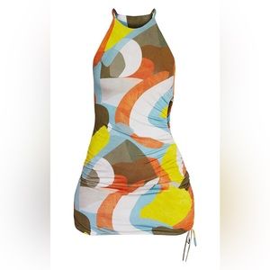 Multi color abstract print w/ cut out dress